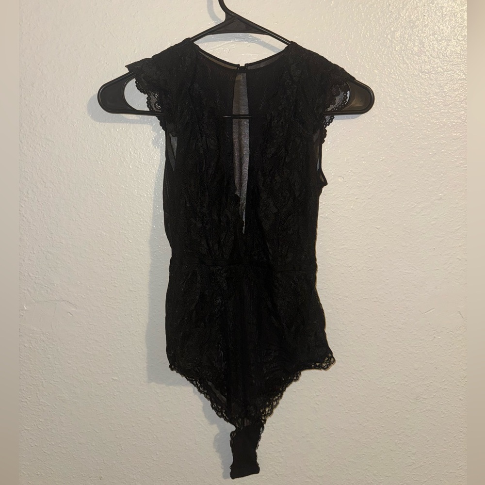 Sexy black lace going out top onesie sheer in the right places